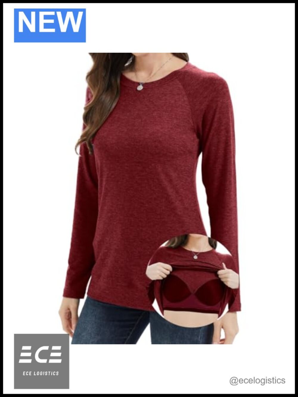 Long Sleeve Shirt with Built in Bra Loose Fit Crew Neck Casual Tunic Pullover